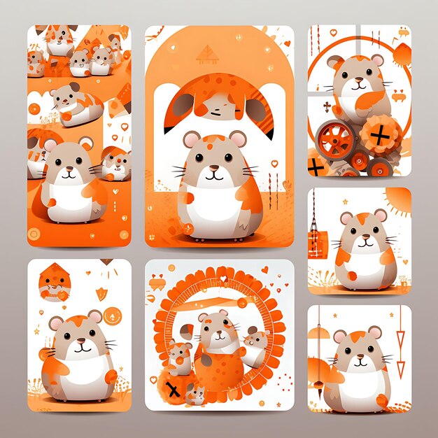 A set of frame vector simple creative for phone cover design and stickers cute animal with natural