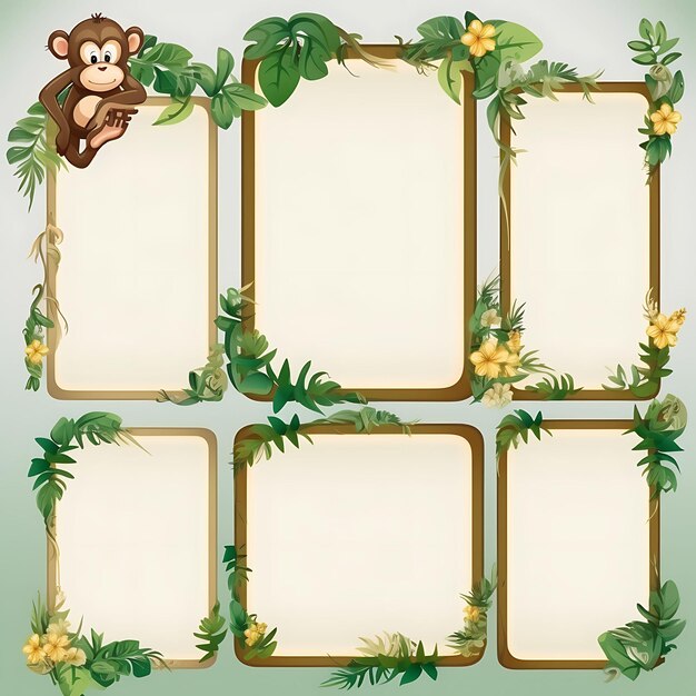 Photo a set of frame vector simple creative for phone cover design and stickers cute animal with natural