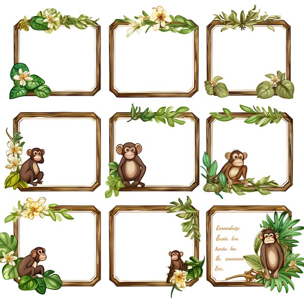 Photo a set of frame vector simple creative for phone cover design and stickers cute animal with natural