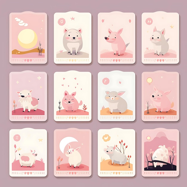 Photo a set of frame vector simple creative for phone cover design and stickers cute animal with natural