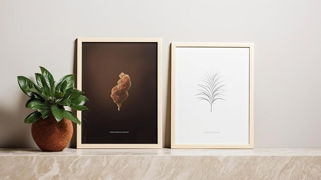 a set of framed posters for a plant and a plant.