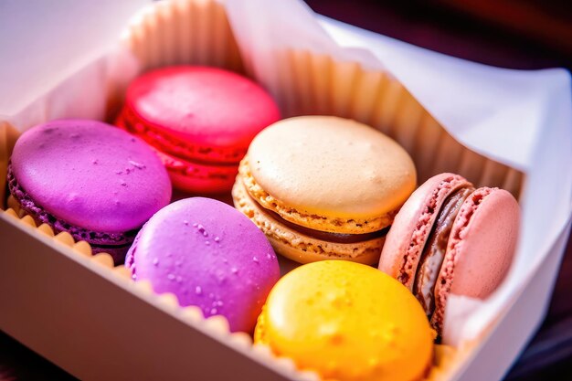 Set french cookies macaroon pastel colors macaron dessert sweet tasty cakes Generative AI