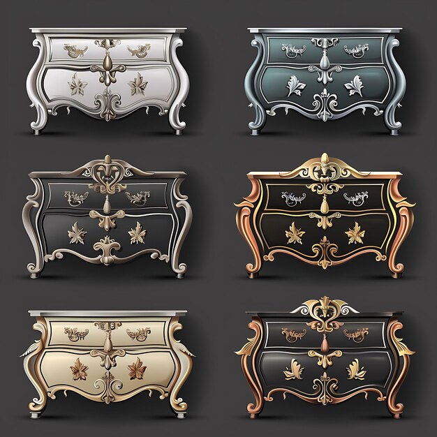 Set of French Provincial Sideboards 8 Bit Pixel With Curved Lines a Game Asset Design Concept Art