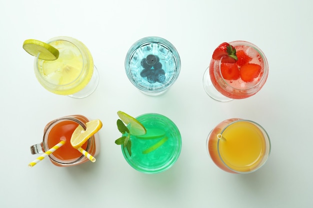 Photo set of fresh cocktails on white background