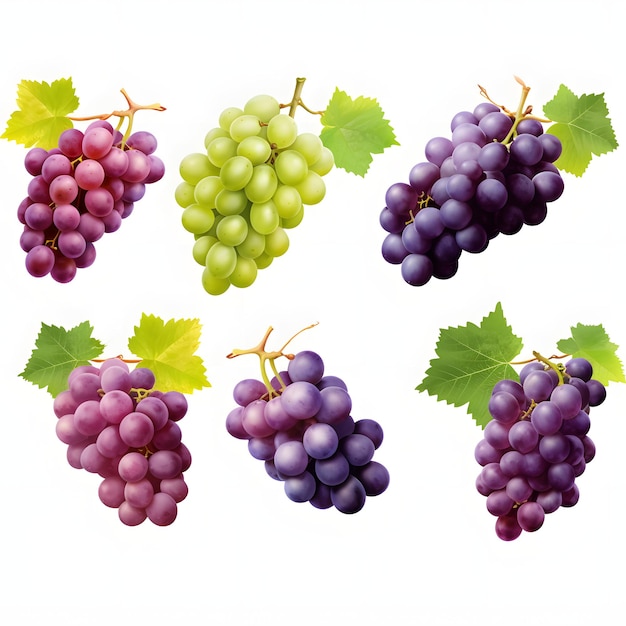 Set of fresh grapes on transparent background