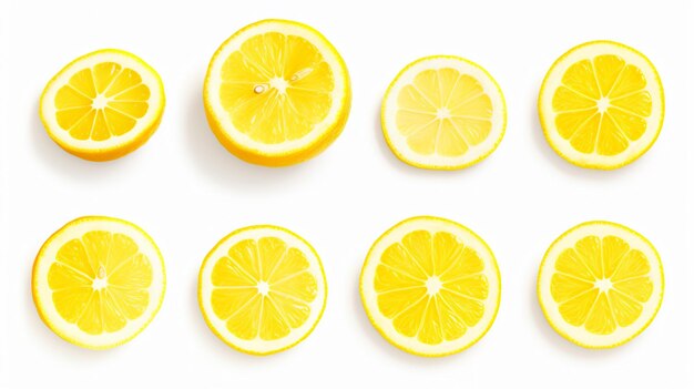 Set of fresh sliced lemon isolated on white background