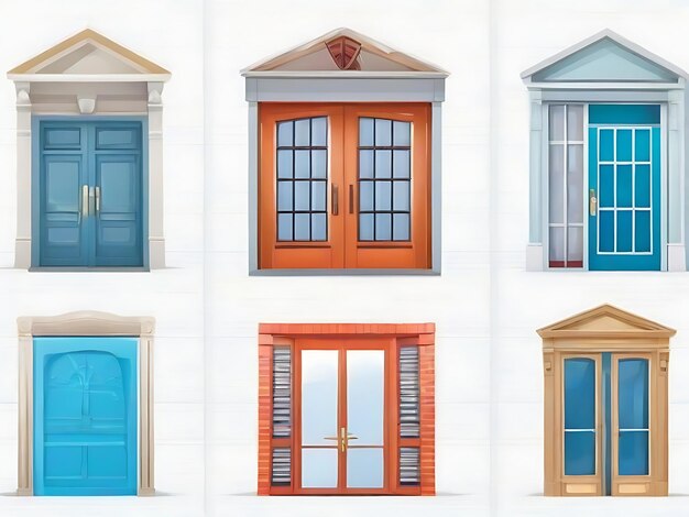 Set of front buildings doors in flat style