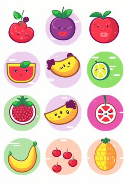 A set of fruit icons with the words " fruit " on the bottom.