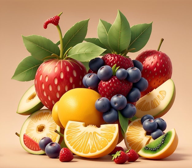 Set of Fruit illustration realistic 4k vector animated