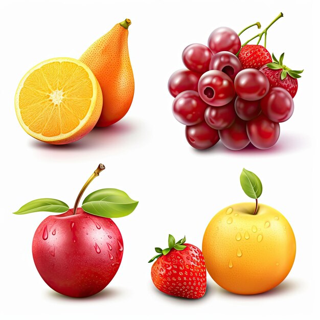 set fruits isolated on white background