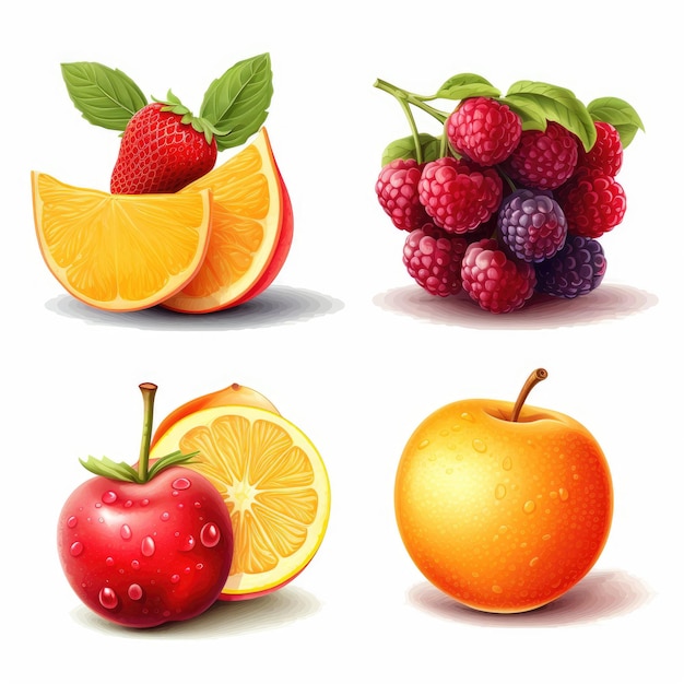 set fruits isolated on white background