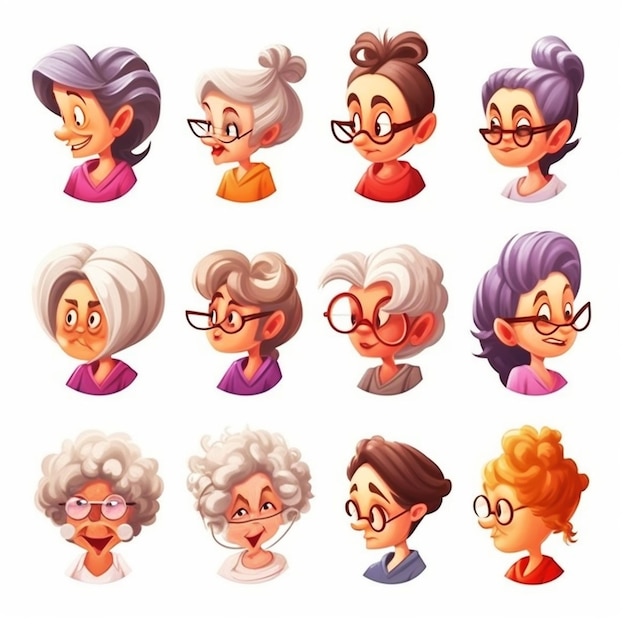 Photo set of funny cartoon ladies ai generated