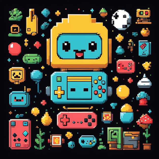 Photo set of funny pixel characters