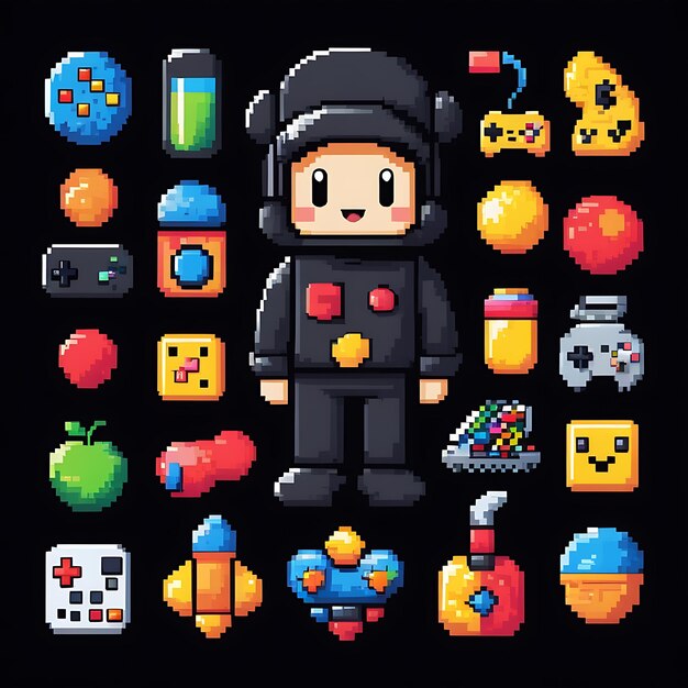 Set of funny pixel characters