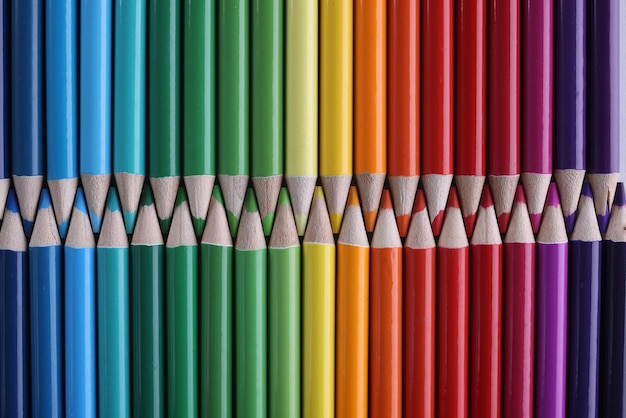 Set gekleurde pastelpotloden in rij veelkleurig in de vorm van een gesloten ritssluiting