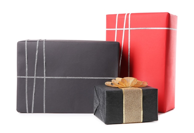Photo set of gift boxes isolated on white