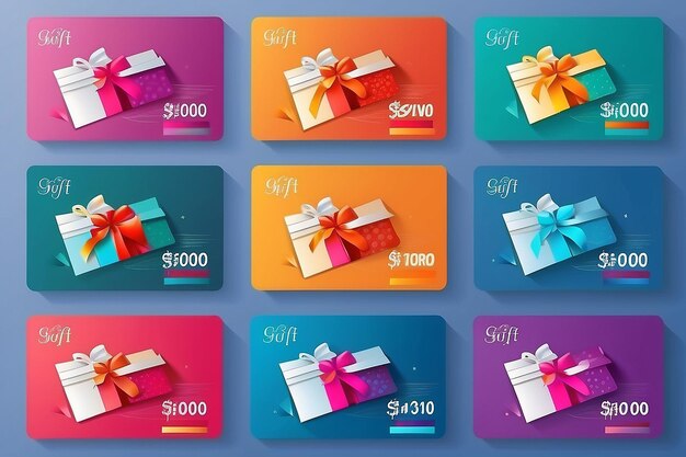 Set of a gift card template placeholder with a 3D effect