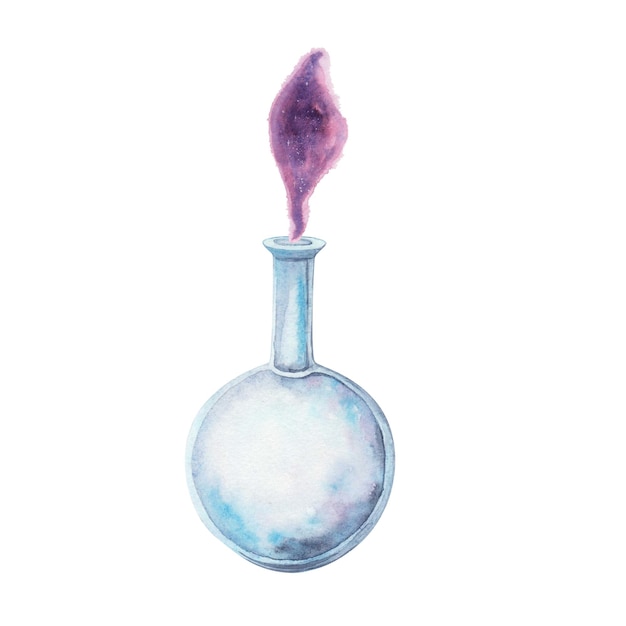 Set glass flask potion isolated on white background Watercolor hand drawn magic chemical illustration Art for design