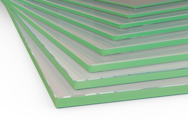 Set of glass sheets 3d rendering