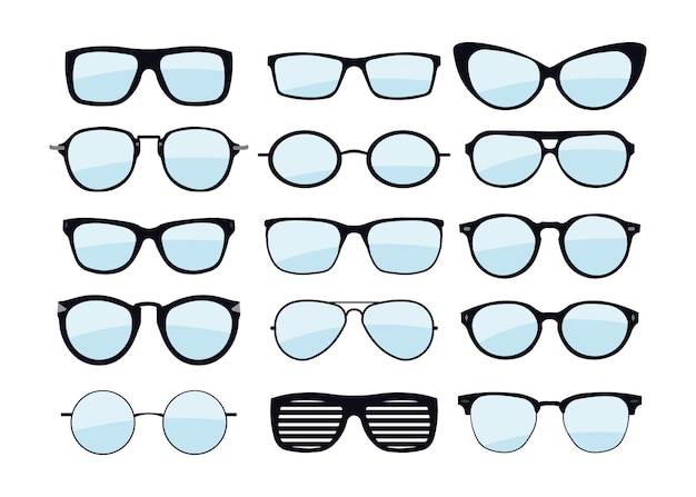 A set of glasses isolated Vector glasses model icons Sunglasses glasses isolated on white background Silhouettes Various shapes stock illustration