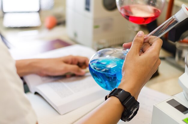 Photo set of glassware in chemical lab.science