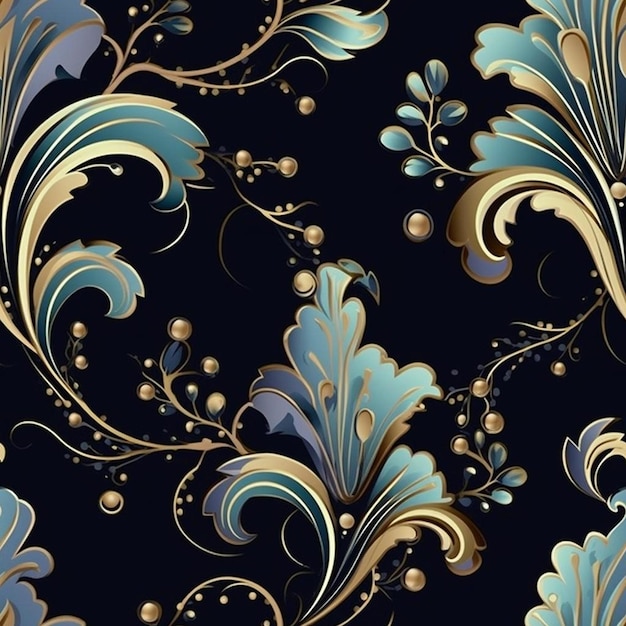 A set of gold and blue floral designs.