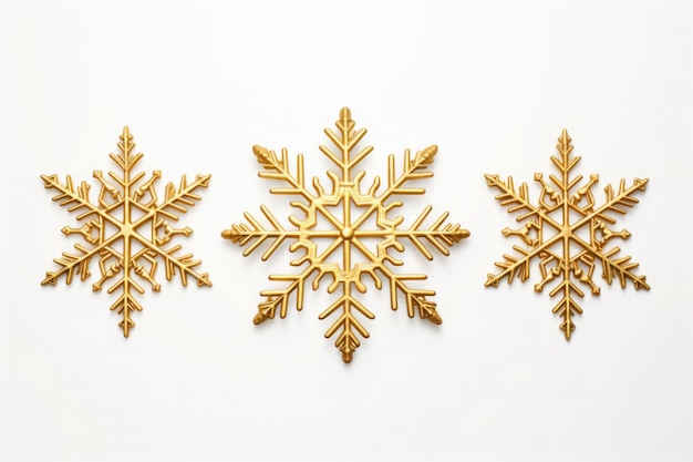 Photo set of gold christmas snowflakes on white background ai generated illustration