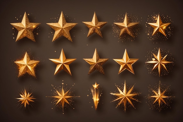 Set of gold fine stars on black background