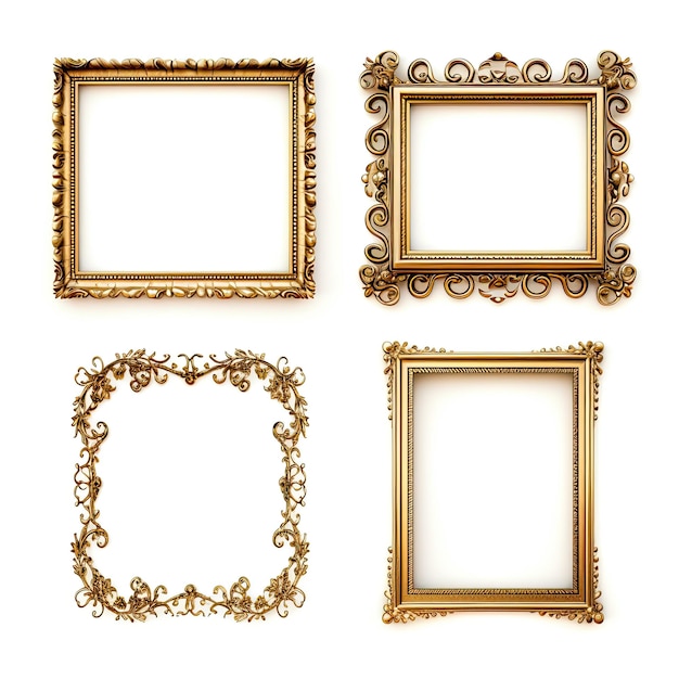 Set of gold frames Decorative elements for design Vector illustration
