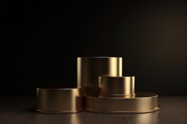 A set of gold objects with a black background