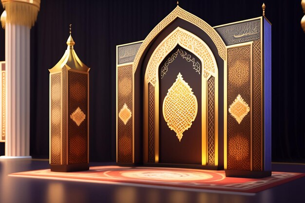 A set of gold and red islamic architecture