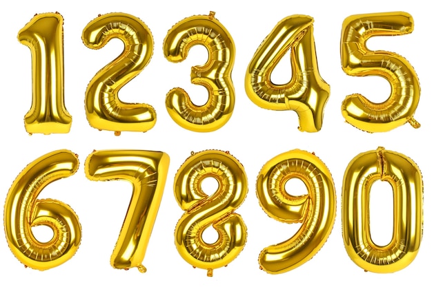 Set of golden balloons on isolated white background Gold Numbes