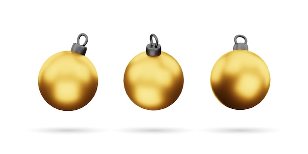 Set of Golden Christmas Ball Decoration 3d icon Isolated on White Background