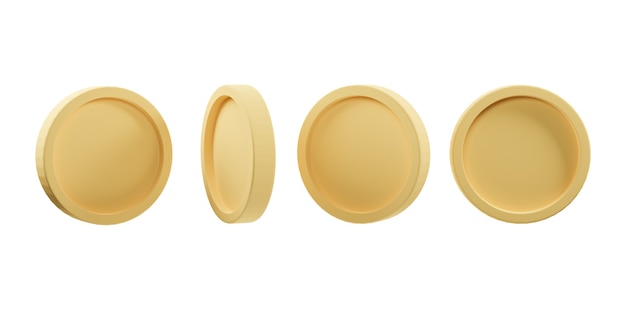 Set of golden coin in different shape isolated. 3d illustration. 3d rendering