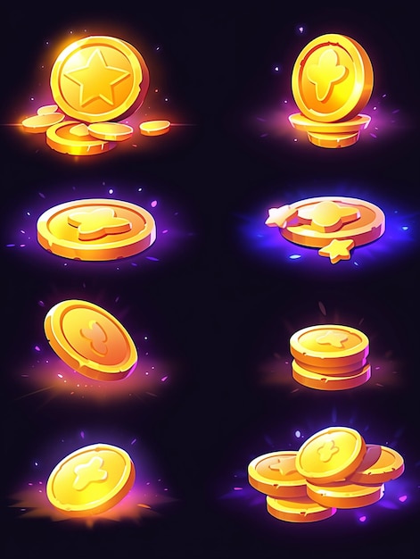 a set of golden coins with different shapes and colors generative ai