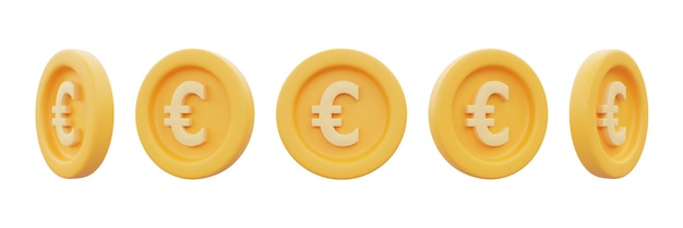 Photo set of golden coins with euro sign isolated on white backgroundbusinessfinance or currency exchange conceptminimal style3d rendering