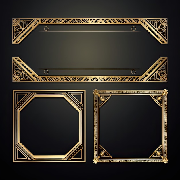 Set of golden frames for paintings mirrors or photo isolated on white background