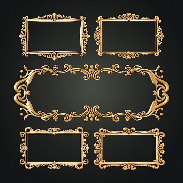 Set of golden frames for paintings mirrors or photo isolated on white background