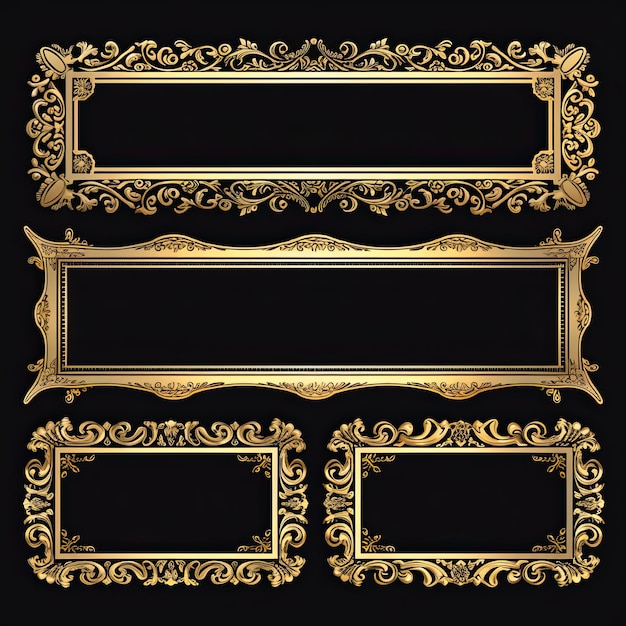 Set of golden frames for paintings mirrors or photo isolated on white background