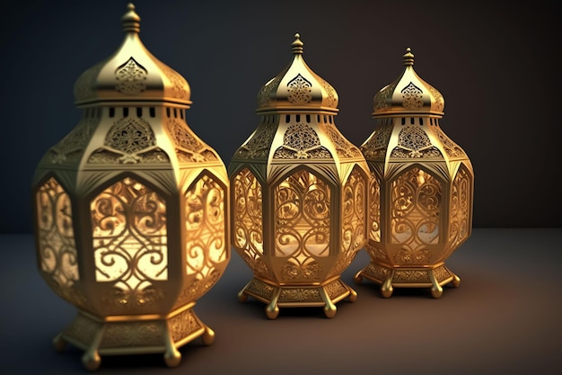Набор золотых фонарей со словами Ид аль-Адха внизу.