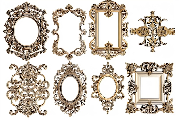 Set of Golden luxury border frame design on white background or Decorative vintage floral ornament frames