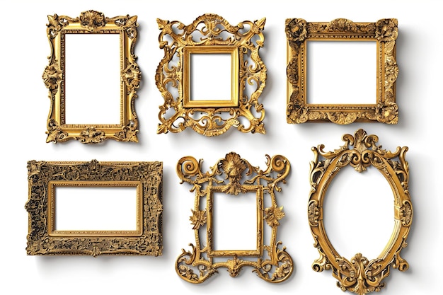 Set of Golden luxury border frame design on white background or Decorative vintage floral ornament frames