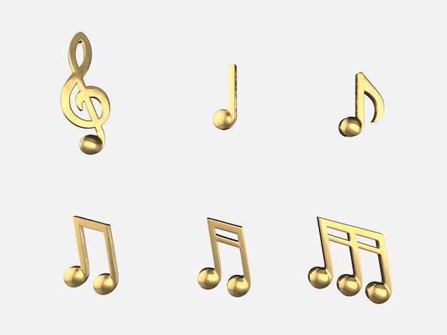 Set of golden music notes .3D rendering