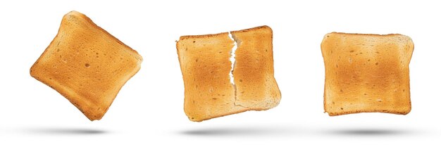 Photo a set of golden slices of bread from a medium rare toaster on a white isolated background slices of