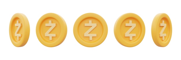 Set di monete d'oro zcash isolate su sfondo bianco criptovaluta tecnologia blockchain stile minimal rendering 3d