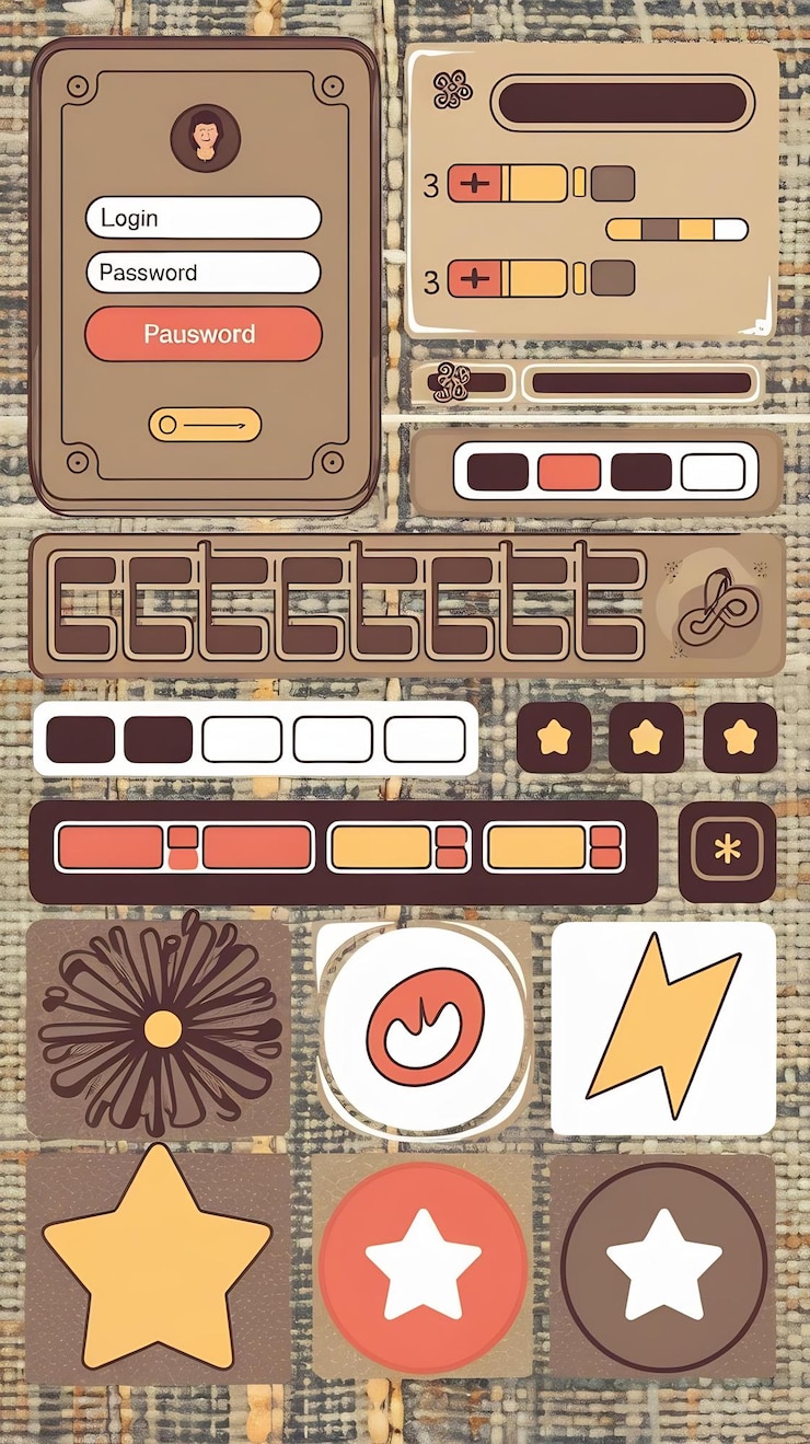 Photo a set of graphic elements on a textile texture cartoon user settings with a login panel and passwor