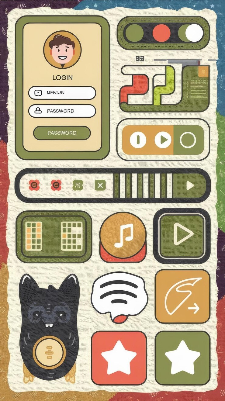 Photo a set of graphic elements on a textile texture cartoon user settings with a login panel and passwor