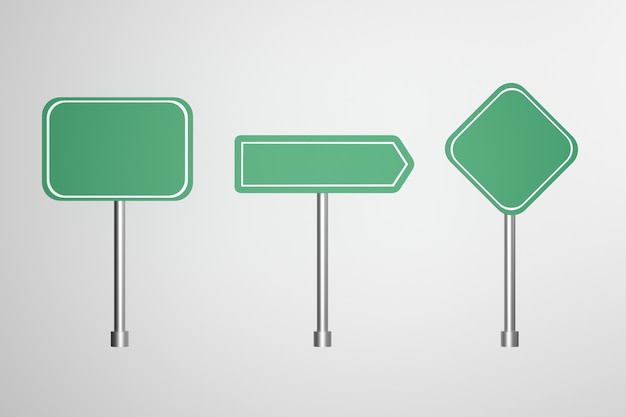 Photo set of green blank road signs 3d render