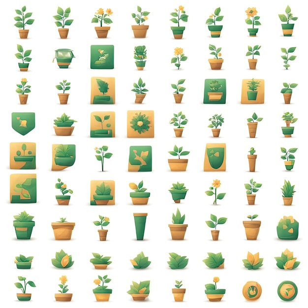 set of green cactus plants and flower in potsset of houseplants icons