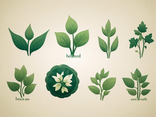 Set of green leaves design elements